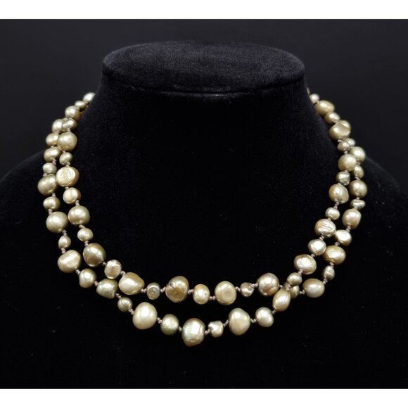 CGI Freshwater Pearl Long Necklace Gold Tone Elegant Jewelry - Picture 1 of 6